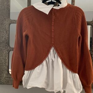 Maeve Anthropologie Terracotta Sweater with White Collar